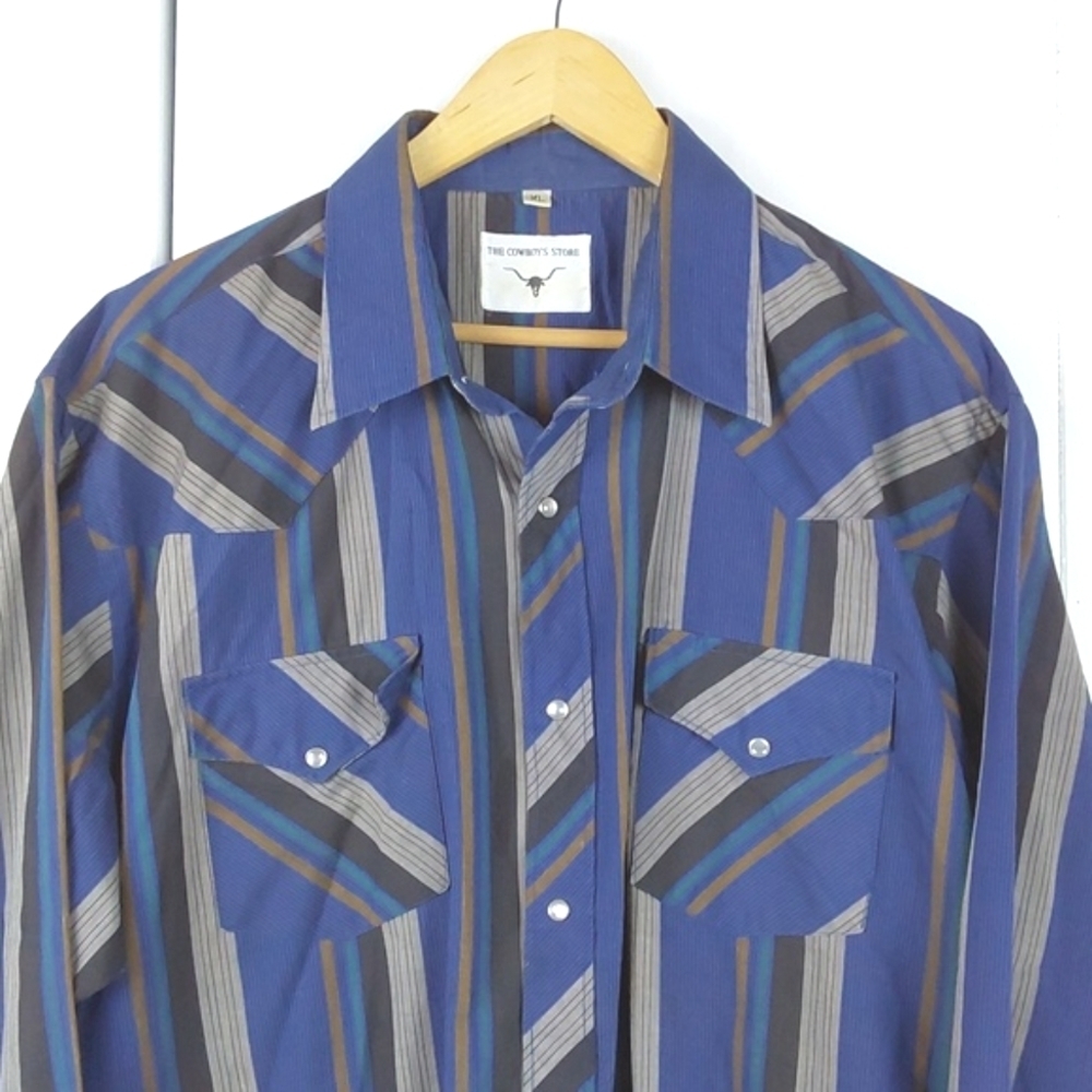 The Cowboy's Store Mens Multi Color Striped Shirt Pearl Snaps Riding Shirt Sz.XL